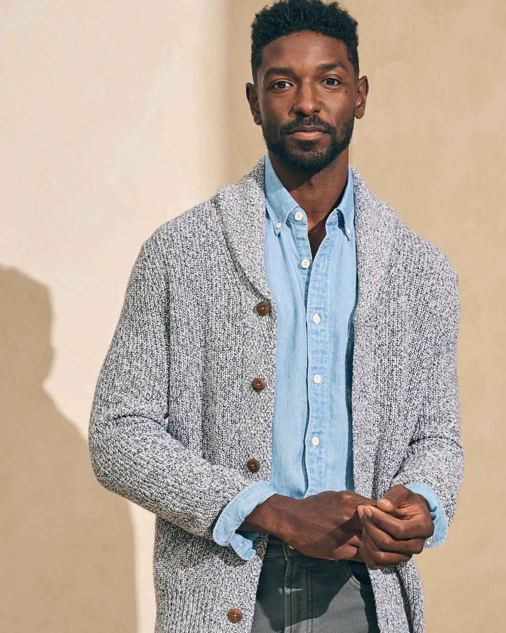 Faherty Brand Marled Cotton Cardigan Light Grey Marl Cardigan Sweaters Huckberry